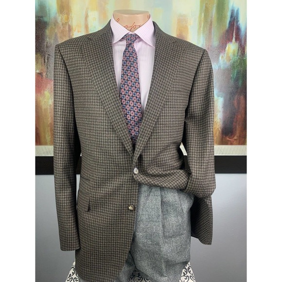 42L Bartorelli Napoli Minicheck‎ Olive Blazer - Suit Jacket - Picture 3 of 11